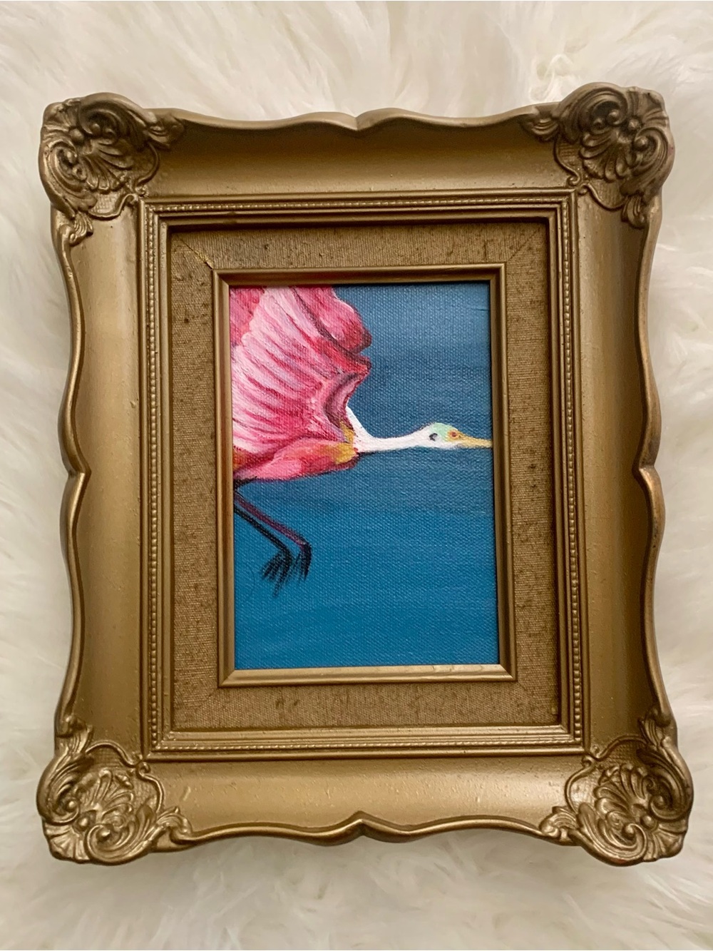 Framed Pink Heron Wall Art Orignal Oil Painting Wall Art